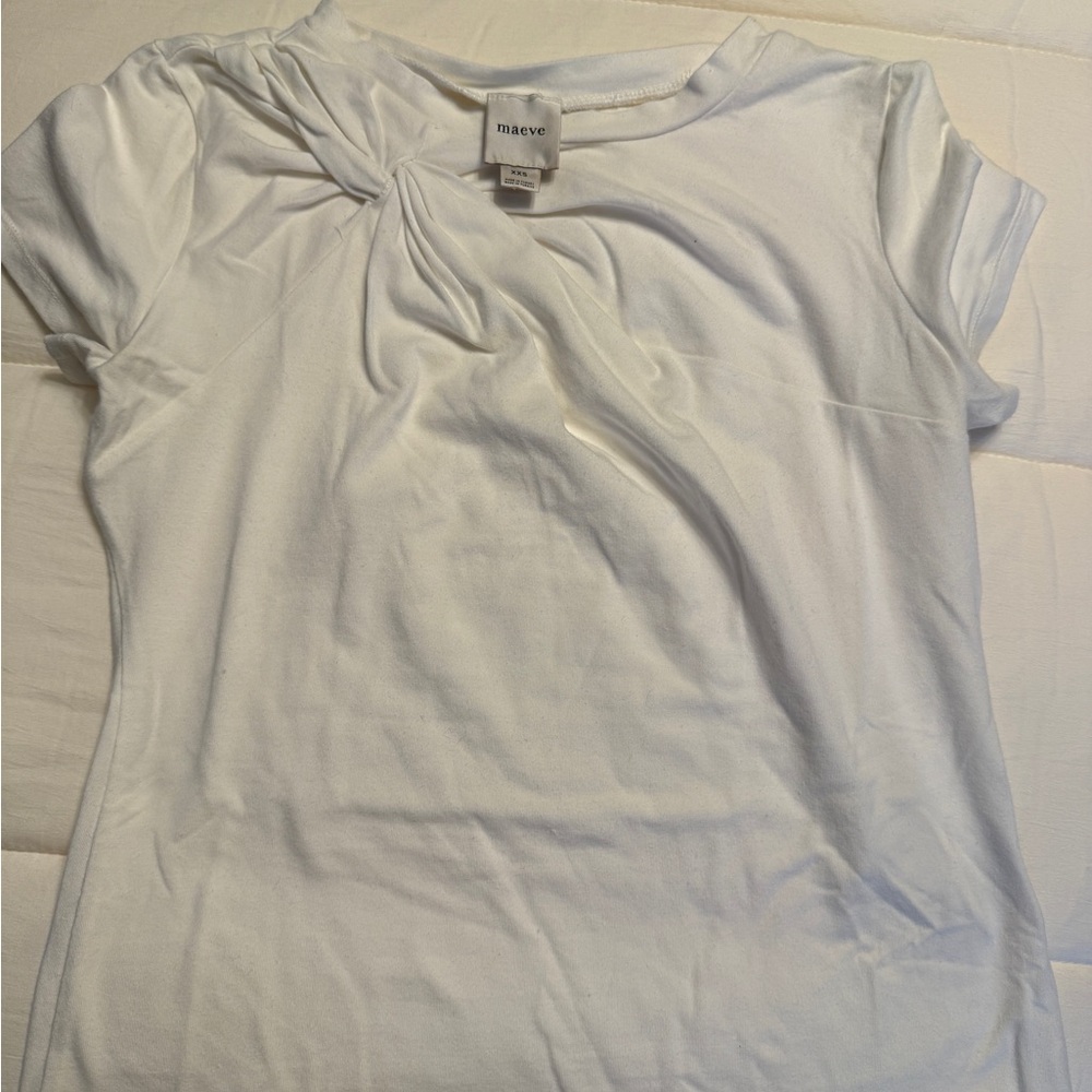 Maeve White Short Sleeve Twist-Neck Tee